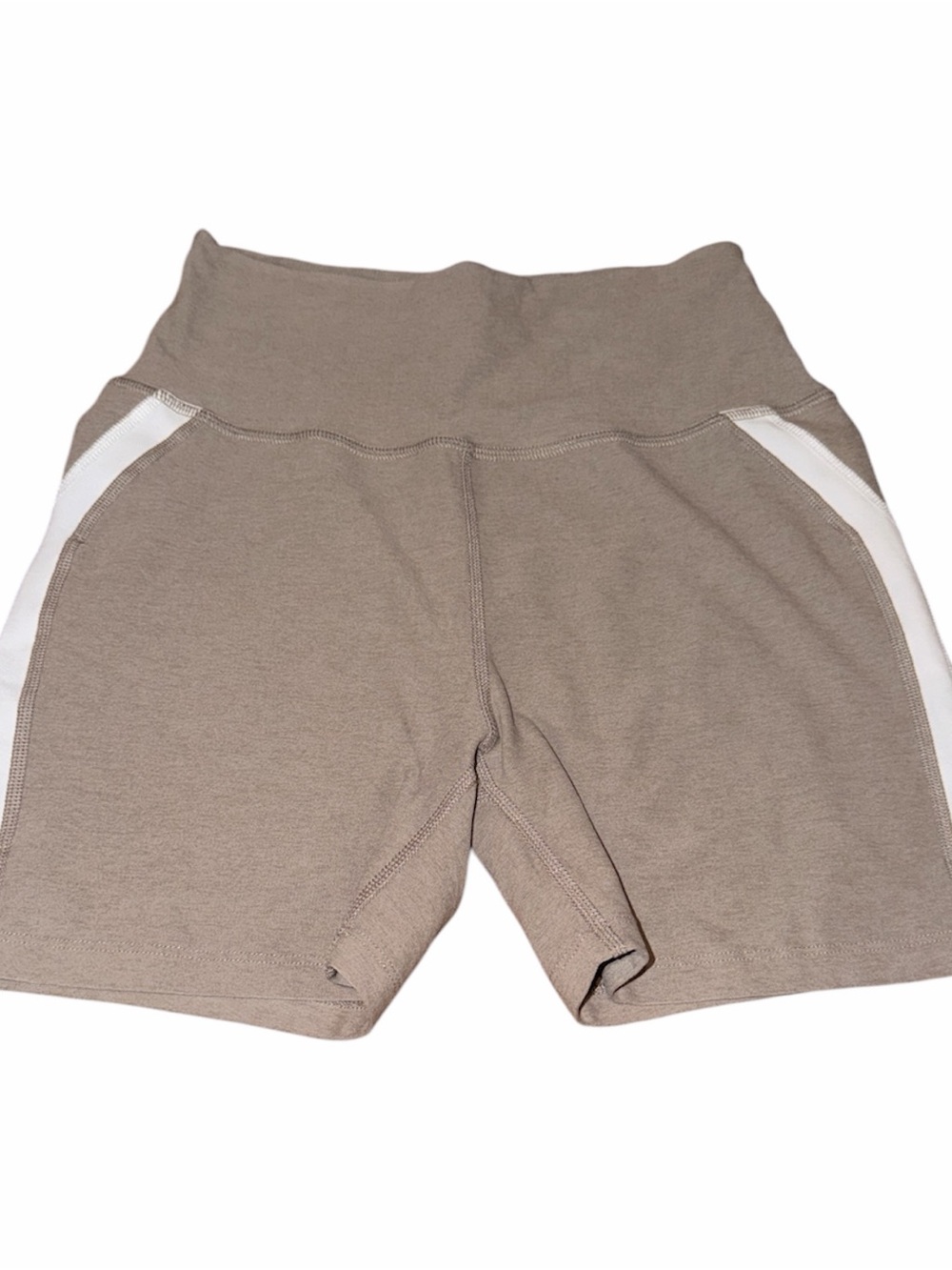 Beyond Yoga Taupe Athletic Shorts with White Side Panels